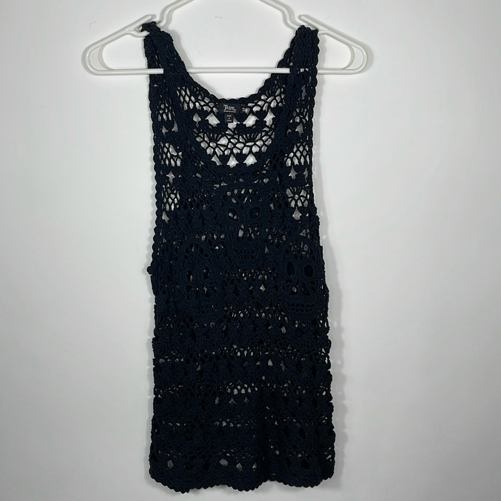 TRIPP NYC Tank Size Sm Black Crotchet Sleeveless Skulls